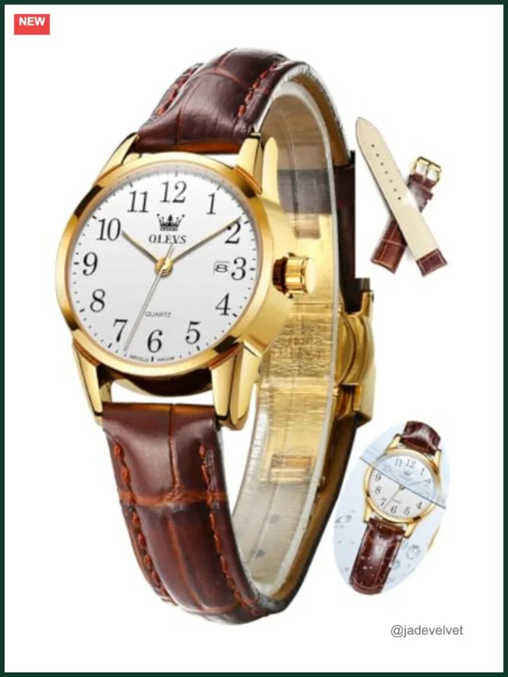 Genuine Leather Women's Watch with Quartz Movement, Waterproof Analog Wristwatch